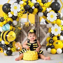 115pcs Bee Balloon Arch & Wreath Set, Includes Yellow, Black, White Printed Latex Balloons And Bee Daisy Foil Balloons, Suitable For Bee Themed Birthday Party, Gender Reveal Party, Baby Shower, Wedding Decoration, Shower, Wedding, Birthday Party, Valentine's Day, Theme Party, Outdoor Backdrop, Mother's Day Decor, Indoor/Outdoor Graduation Ceremony - Multicolor - View 6