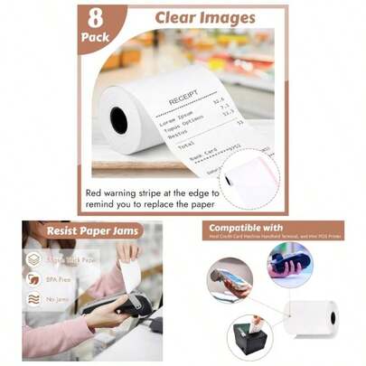 8 Rolls 2 1/4 Inchx 55' Thermal Receipt Paper, Compatible With Most Credit Card Handheld Terminal, And POS Cash Register Printer