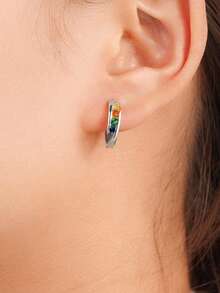 1 Đôi bông tai vòng đính đá Cubic Zirconia tuyệt đẹp dành cho nữ, thích hợp làm quà tặng đám cưới, kỷ niệm, lễ đính hôn, tiệc tùng hoặc ngày Valentine. - Bạc + màu - Xem 6