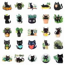 50pcs Creative Cartoon Hand-Drawn Plant & Cat Series Stickers, Suitable For Scrapbooking, Diaries, Laptops, Water Bottles, Cars, Etc. Faith-Based Design With Positive Messages, Great Gift - Multicolor - View 7