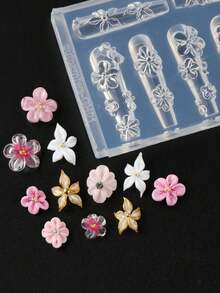 1pc Blooming Camellia, Orchid, Lily Flower Nail Art Carving Mold, High Transparency Silicone 5-Petal Flower Nail Gel Printing Mold, Nail Art Tool For Spring & Summer - Clear - View 3