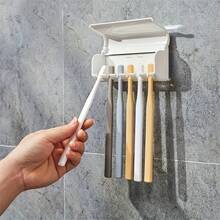 6-Slot Toothbrush Holder With Cover, Self-Adhesive Wall Mount, Suitable For Bathroom, Dorm, And Shower, Holds Up To 6 Toothbrushes, No Power Needed, Great Accessory - Multicolor - View 4