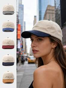 1 chiếc mũ lưỡi trai bóng chày trang trí, màu trơn, phong cách Bohemian, chất liệu polyester, chống tia UV, đa năng, thời trang, đơn giản, phù hợp cho việc đi làm, chất liệu nhung kẻ, vành cong, unisex. - B - Xem 12