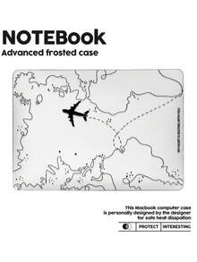 1 Piece, Minimalist Map And Airplane Design | Frosted Acrylic Ultra-Thin Laptop Case | Compatible With Air13 2025/Pro16 M3 M2 | Fingerprint-Resistant, Shockproof, And Heat-Dissipating | An Essential Protective Case For Office And Study Use.