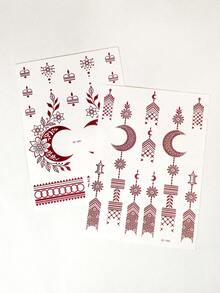 2 miếng dán hình xăm henna tạm thời hình trăng và hoa - Thiết kế Mehendi cho nghệ thuật trang trí cơ thể trong các bữa tiệc và lễ hội. - màu nâu - Xem 9