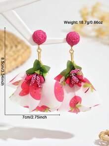 1 Paar handgefertigte, bunte, vintage Stoff-Blumen-Ohrringe im Boho-Stil, einzigartiges Design, modischer Urlaubsstil, elegante DIY-Ohrringe, besonderes Geschenk für Mutter, Liebste, Freundin, geeignet für Frauen für den täglichen Gebrauch, Partys, Festivals, Urlaubsanlässe - Heißes Pink - Übersicht 6
