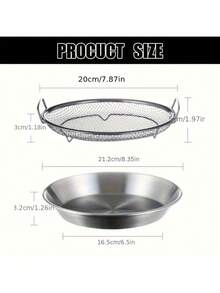 2个重型不锈钢煎炸油沥油架带托盘 - 可折叠圆形金属网篮带滴油盘，适用于煎炸、清洗蔬菜、洗碗机（兼容多种型号）