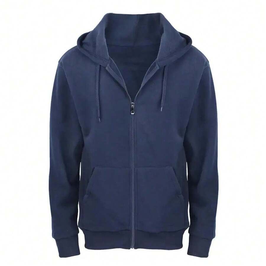 Men's Fleece Full Zip Hoodie With Pockets, Warm Winter Sweatshirt Jacket, Casual Hooded Top Bulk, Soft Thermal Pullover Coat, Athletic Fit Zip Up Outerwear, Comfortable Plus Size Hooded Shirt, Daily Sporty Top - Navy - 查看 1