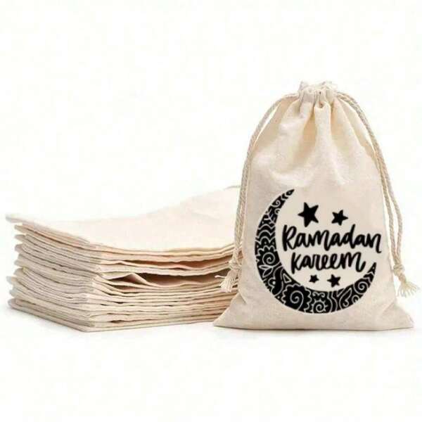 10pcs Ramadan Gift Drawstring Bags, Pocket Gift Storage Bags, Star & Moon Linen Pouches, Moon Pattern Storage Bags, Party Favor Decor, Star & Moon Ramadan Binding Bags, Middle Eastern Holiday Decor Gifts, Ramadan Kareem, Ramadan Mubarak, Gift Wrapping Bags, Candy Bags, Suitable For Eid Decorations, Party Favors, Tabletop Centerpieces, Wedding Decor, Wedding Gifts, Small Business Gifts, Ramadan Supplies, New Year Gifts, Holiday Gifts, Eid Al-Fitr