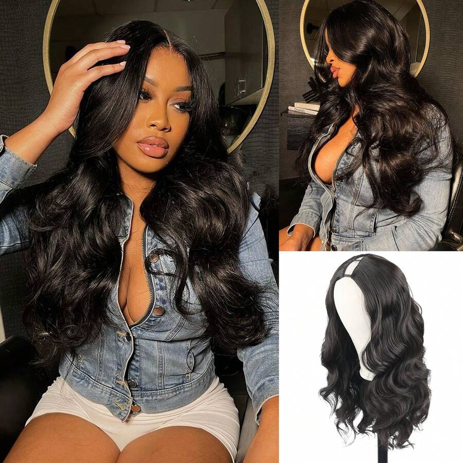 Body Wave V Part Wig Glueless Synthetic Long Wavy Wigs Upgrade U Part Wigs For Black Women Clip In Thin Part V Shape Wig Hair Extensions 24inch - 2# - 查看 1