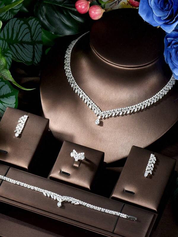 1 Set Elegant Cubic Zirconia Water Drop Decor Jewelry Set, Suitable For Women To Wear To Parties