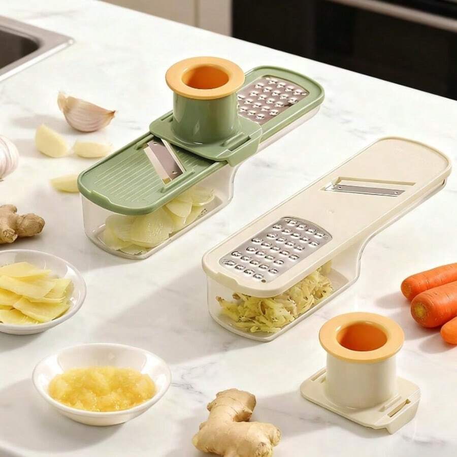 1pc 3-In-1 Mini Garlic Press & Vegetable Slicer/Shredder - Heavy Duty Multi-Function Chopper, Easy Clean Blades & Container, Suitable For Kitchen, Compact Design For Garlic, Ginger, Carrot, Potato, Onion - Multicolor - View 1