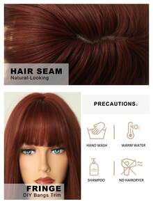 7JHH WIGS Loose Long Wavy Raspberry Red Wig With Bangs 26 Inch Berry Red Hair Synthetic Curly Wave Wig Full Machine High Density Synthetic Heat Resistant Wigs For Women Daily Wear, Music Festival Cosplay Use - Burgundy - View 8