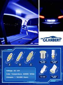 GLANBERT 42/24颗LED车顶灯泡套装，LED双头灯泡，适用于车内顶灯、阅读灯、仪表盘灯、后备箱灯、货舱门灯、迎宾灯、牌照灯等。（蓝色） - A - 查看 8