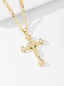 1件复古铜合金锆石舵十字架吊坠项链，限量版“守护者之光”，适合圣诞节、感恩节、万圣节、母亲节、情人节、赠送朋友、教堂礼物、初领圣体、日常佩戴和祈祷。 - 金黃色 - 查看 5