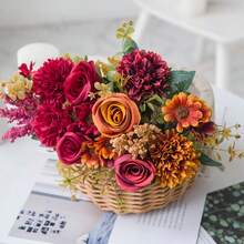 Buquê Artificial de Rosas, Margaridas, Crisântemos, Flores Artificiais Feitas à Mão, Fabricante Atacadista de Plantas para Comércio Exterior - Amarelo - Visão 1
