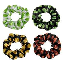 Satin Scrunchie Football Basketball Print Ponytail Hair Tie Fashion Hair Flower Elastic Band - Hình tròn màu trắng có chữ "soccer" (bóng đá) - Xem 4