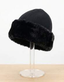 Women's Winter Plush Beanie, Soft Style, Limited Edition, Casual, Fluffy Polyester Faux Fur, Contrast Beanie, Nightwear, Holiday, Home, Daily, Autumn/Winter - 黑色 - 查看 5