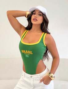 Women's Ribbed Bodysuit - Summer Fashion Style - màu xanh lá - Xem 1