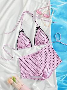 PEPPERMOLLY Women's Summer Beach Pink 2 Pieces Bikini Set, Triangle Halter Top Paired With Square Cut Bottoms, Sexy & Charming Swimwear, Fashionable For Holiday Pool Party - Pink - View 4