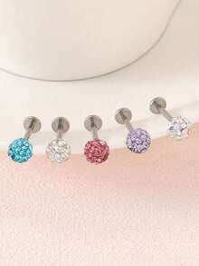5 chiếc khuyên mũi và khuyên tai hình quả cầu pha lê, trang sức xỏ khuyên bằng thép không gỉ đính đá Shamballa dễ thương. - Nhiều màu - Xem 14