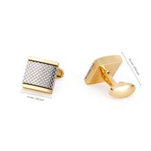 1 Pair Gold Square & Silver Grid Crossed Copper Alloy Men's Cufflinks, Delicate & Fashionable - Gold - View 4