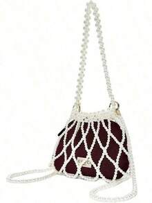 Gucci Elegant Crescent-Shaped Red Polyester Crossbody Bag With Detachable Faux Pearl Chain - Can Be Used As A Clutch Or Shoulder Bag, Fashionable Half-Circle Design Made Of Lightweight Polyester Fabric, Perfect For Cosmetic Stores Or Chic Wedding Bags - Style: Ancora Red Crescent-Shaped Multifunctional Bag, Heartbeat Red Plaid - Ankola Red-pearl Fragrance - View 9