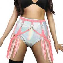 Cowgirl Fringe Belt Black Tassel Belts Cowgirl Accessories Leather Harness Waist Costume Accessory For Women - 粉色 - 查看 2