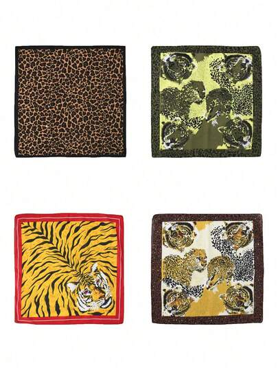 2条经典豹纹印花头巾，街头时尚发带，发巾，颈巾配饰，假日旅行