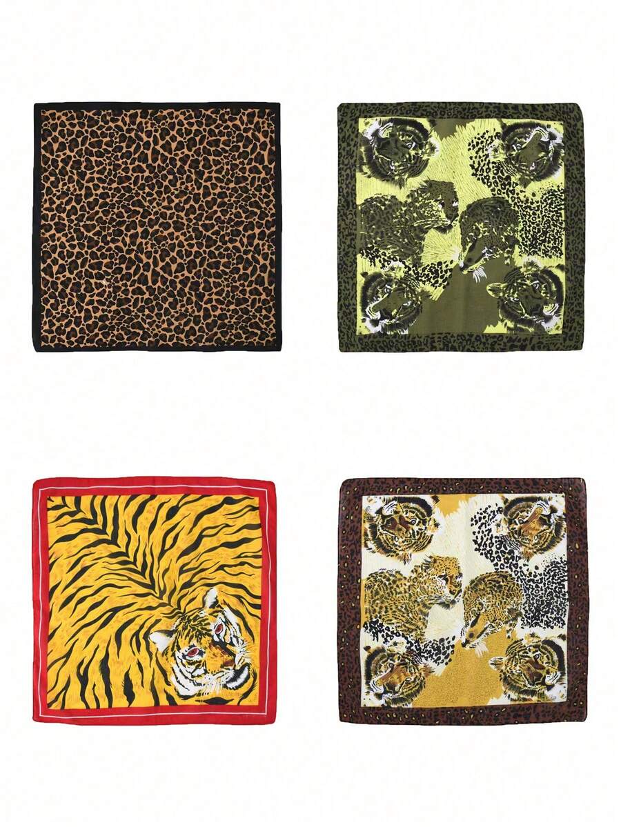 2条经典豹纹印花头巾，男女通用街头时尚发带，发巾，颈巾配饰 - 彩色 - 查看 1