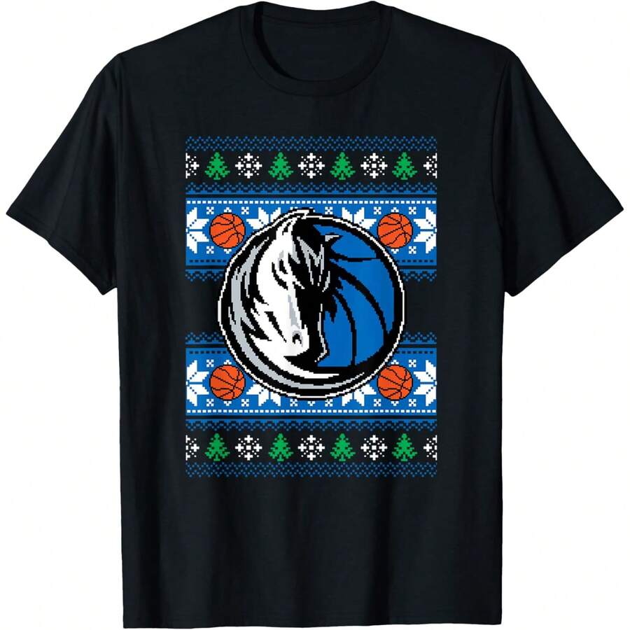 Mens BA Dallas Mavericks Merry Pixel T-Shirt - Black - View 1