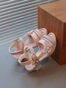 1 Pair Fashion Summer New Girls' Rhinestone Butterfly Princess High Heel Sandals, Suitable For 3-15 Years Old Girls To Wear Casually, To Parties, On Vacation, And To Formal Events - Pink - View 4