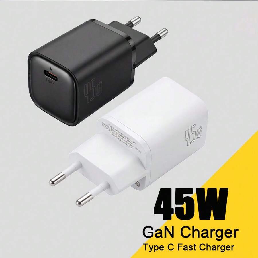 1pc 45W Fast Charging USB-C Charger, PD Wall Charger With Type-C Port, Portable Charger Compatible With IPhone 17 Pro Max/17 Pro/17/Air/16/15/14/13/12/11, Compatible With IPad, Pixel Devices - EU C Type Plug(220-240V) - View 1