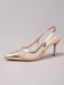 Giày cao gót màu sâm panh phối ren thời trang, giày bít mũi nhọn gợi cảm dự tiệc tối, sandal quai ngang thoáng khí cho nữ, trang phục cưới. - Rượu sâm banh - Xem 15