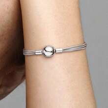 PANDORA 基本款心形情侣 DIY 蛇骨手链，925 银情侣基本款手链，送给女朋友、生日、圣诞节、母亲节的礼物，590719 - 銀色 - 查看 2