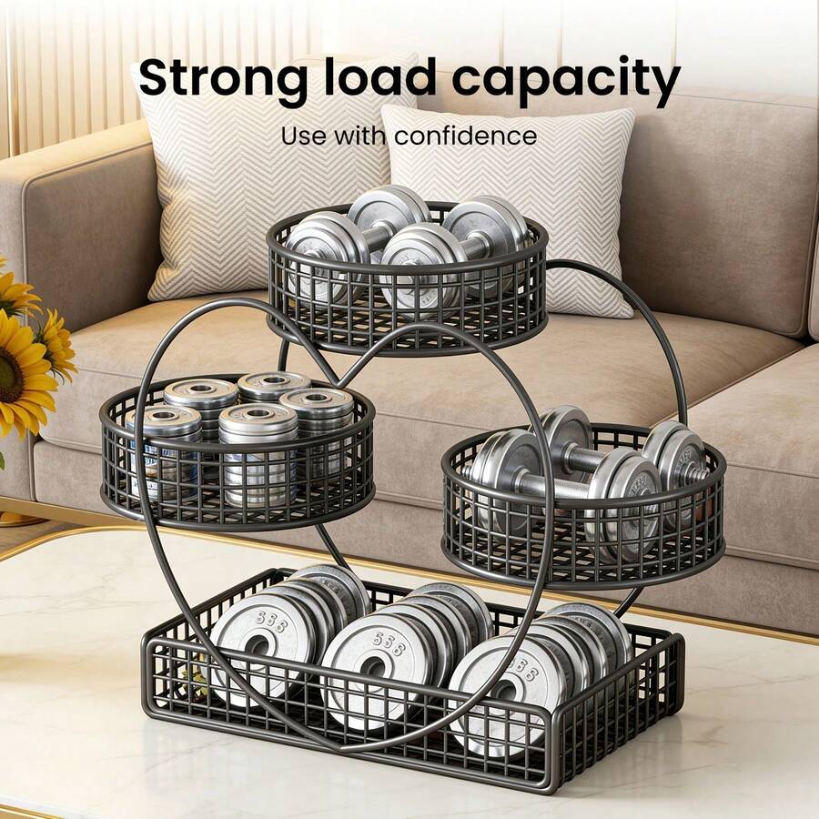 EZIFY Black Heart-Shaped 3-Layer Fruit Bowl Rack - Countertop Storage For Fruits Snacks, Perfect For Party Wedding Picnic Holiday Gift - Black - View 1