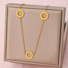 1 件装高品质哑光不锈钢链条饰品，多镂空圆形吊坠项链，罗马数字，轻盈奢华锁骨链饰品，女士款 - 金色 - 查看 1