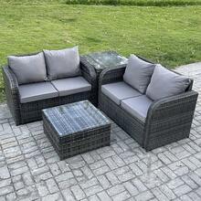 Fimous Rattan Sofa Set Outdoor Garden Furniture Set With Square Coffee Table Loveseat Sofa Side Table Dark Grey Mixed - Dark Grey - View 2