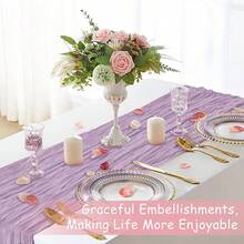 1 件纱质桌旗，波西米亚乡村风格，适用于婚礼、派对、婴儿派对、生日、家居装饰、节日装饰 - 紫丁香色 - 查看 6