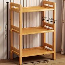 Senmeo 3-Tier Decorative Bamboo Shelving Unit, Sturdy Standing Storage Shelf, Space-Saving Organizer For Kitchen/Bathroom/Living Room (Natural) - Wood Color - View 3