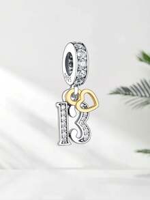 925纯银镀18K金锆石13号DIY吊坠珠（男女通用）