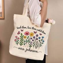 NAZENTI Custom Teacher Tote Bag, Personalized Teacher Appreciation Gifts Canvas Tote Bag, Teachers Women - 設計 6 - 查看 10