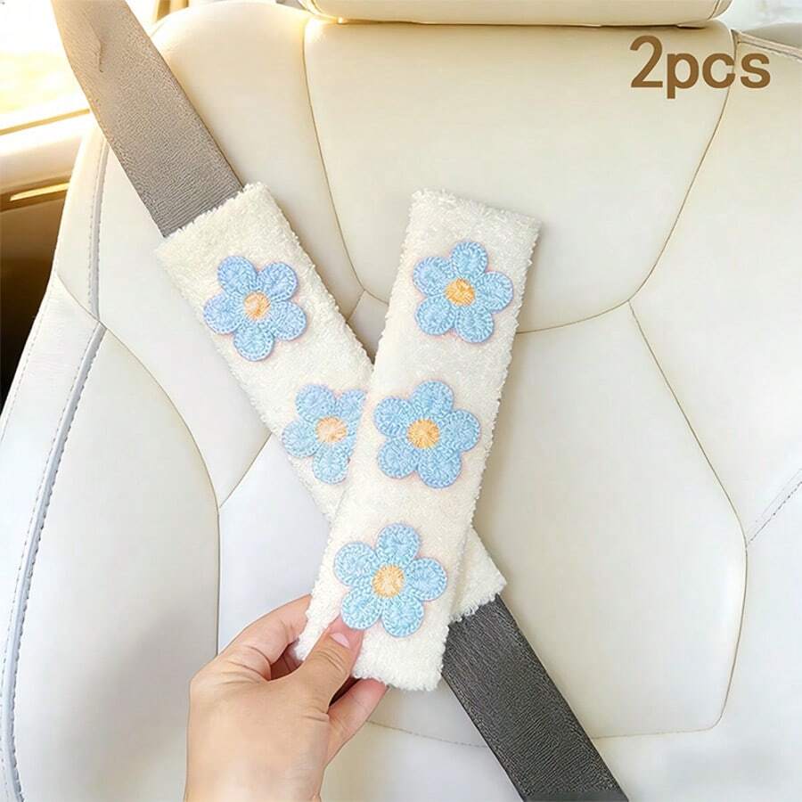 Soft Car Seat Belt Cover Fresh Flower Design 1 Or 2 Pcs Optional Shoulder Protection