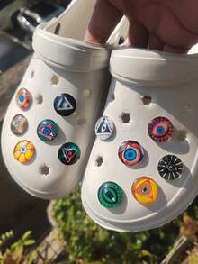 12pcs Crystal Glass Animal Eye DIY Shoe Decoration Set, Suitable For Clogs, Beach Sandals, Flip Flops - Multicolor - View 5