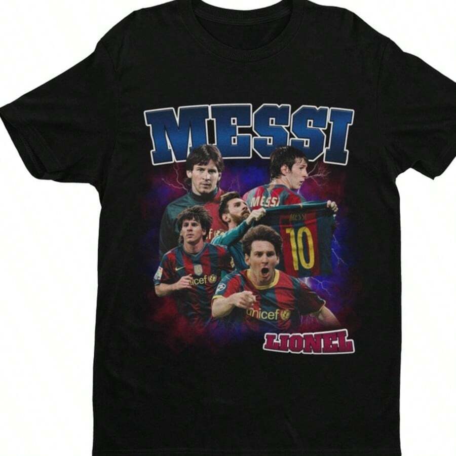 Lionel  Homage _ Barcelona Football T Shirt _ Football _ Soccer _ Lionel  Fan _ Lionel Mes - 黑色 - 查看 1