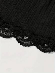 3-Piece Lace Suspender Short Trousers Three-Piece Women's Four-Season Sexy Lace Suspender Home Set (Including Trousers, Shorts And Tank Top) Sexy Underwear Loungewear Pajamas - 黑色3件套裝 - 查看 3