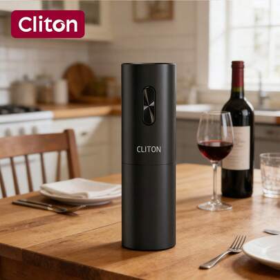 CLITON 1个塑料电动葡萄酒开瓶器，简约多功能家用开瓶器，电动螺旋开瓶器套装 - 电池供电自动螺旋开瓶器，葡萄酒爱好者的葡萄酒配件礼品，开瓶器，带锡箔切割器的自动螺旋开瓶器套装，电池供电开瓶器，适合旅行、聚会、派对、约会、礼品