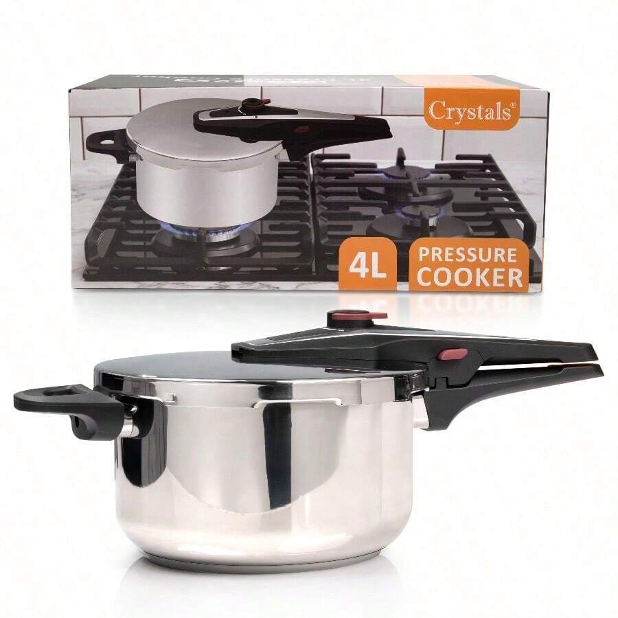 Stainless Steel Pressure Cooker – Large Induction Hob Compatible Cooker With Dual Handles For Fast Cooking At Home Or In Catering Kitchens - 4 Litre - View 1