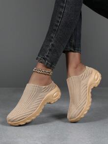 Women's Casual Sneakers, 2026 Summer New Thick Sole Heightening Wear-Resistant Slip-On Soft Bottom Lightweight Comfortable Knitted Mesh Breathable Anti-Sweat Anti-Odor Comfortable Mesh Shoes, Suitable For Middle-Aged And Elderly, Housewives, Nannies - Khaki - View 11