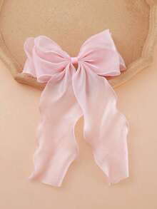 1pc Pink Mesh Oversized Bow Ripple Ribbon Spring Hair Clip, Elegant Feminine Hair Accessory For Spring, School Stuff, College, Pink Hair Clips, Bows, Cute, Classy, Girly, Winter Outfit Women, Hair Accessories - 紅色 - 查看 1